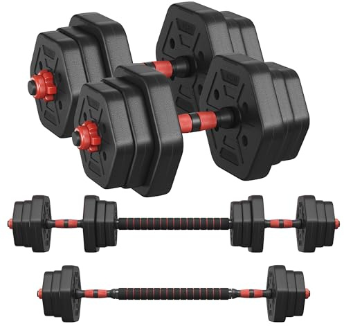 SONGMICS Dumbbell Set, 20 kg Weights with Connecting Bar, Hexagon, Adjustable Weight Plates, for Men Women Workout, Fitness Training, Weight Lifting, Home Gym, Ink Black SYL200B01