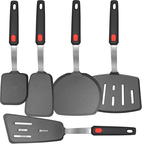 Juego de 5 espátulas de silicona mixtas de 600 F, resistente al calor, mango y hoja de goma que no se derrite, utensilios de cocina para utensilios de cocina antiadherentes, espátula volteadora para