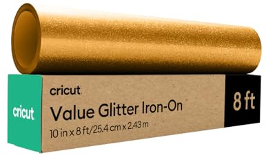 Cricut HTV Glitter Heat Transfer Vinyl | 2.4 m | Gold | Sparkle Iron-On HTV Vinyl for Fabric, Perfect for Custom T-Shirts & DIY Clothing