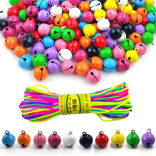 120 Stück Glöckchen Metallglöckchen, 14mm Kleine Glöckchen mit 20m Bunt Seil, Bunte Anhänger Weihnachten Schellen mit Löchern für DIY Schmuck Schmuckherstellung Haustier (10 Farben)
