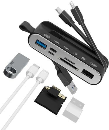 Speicherkartenleser,6 in 1 SD Kartenleesr & USB OTG Adapter für iPhone/iPad, USB C und USB A Geräte mit Micro SD & SD Kartensteckplätzen,unterstützt SDHC/SDXC/MMC