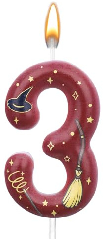 Magische Zauberer Geburtstagskerze, Magisches Thema Geburtstagskerzen Zahlen Tortenaufsatz Magisches Zauberer Partyzubehör für Jungen Mädchen Partygeschenke (3)