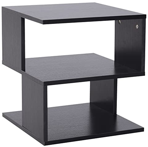 HOMCOM Mesa Auxiliar Cuadrada de 3 Niveles, Mesita Auxiliar Moderno con 3 Estantes Abiertos de Almacenaje, para Salón, Dormitorio, Librería, 40x40x43 cm, Negro
