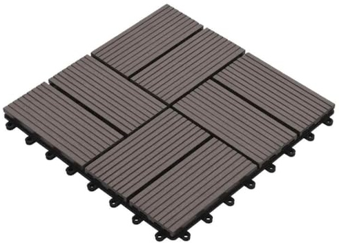INLIFE Carreau de terrasse 11 pcs WPC 30 x 30 cm 1 m² Marron foncé-45033