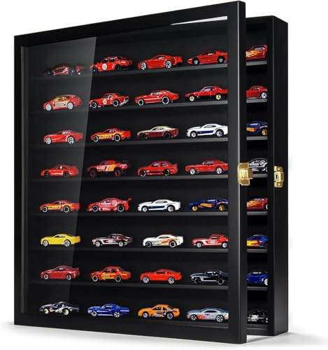 TJ.MOREE Modellbilsmontervägg 1:64 skala – Väggmonterad displayfack för Diecast-modeller, miniatyrspel och Small Wheels – Presentationslåda, Svart