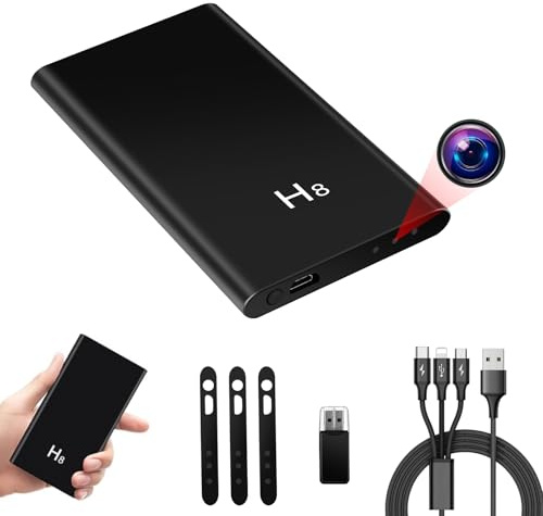 Camera Caché,Mini Camera Espion Power Bank 5000 mAh,17H D'enregistrement | HD 1080P sans Fil, Capteur de Gravité , Câble USB 3 en 1 ,Vision Nocturne,Pour Intérieur et Extérieur