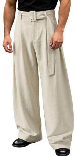 Bauzuoyo Pantalon d'affaires en lin pour homme avec ceinture large et jambe large, léger, respirant, pantalon d'été, pantalon chino élégant pour le bureau, la vie quotidienne et les occasions