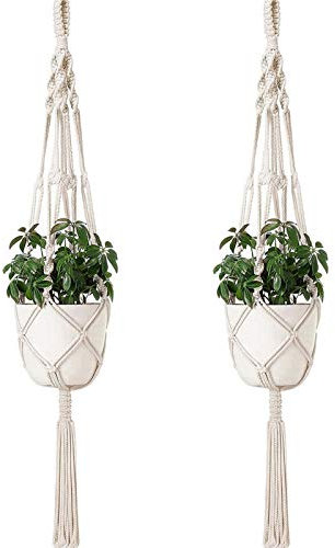 Sixyotie Makramee Blumenampel Baumwollseil Hängeampel Blumentopf Robust Makramee Pflanzenhalter Blumenampel Handgewebt Pflanzenhänger für Balkon Gartendekor Wanddekoration-2 Beine (2)