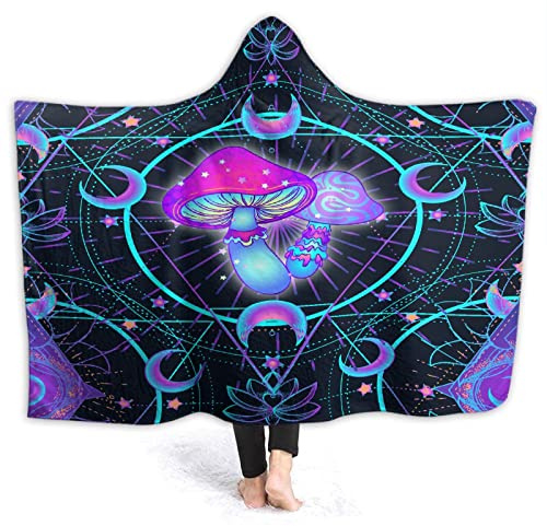 Cuddlepro Mushroom Wearable Hooded Blanket, Mushroom Gift for Women Men Purple Poncho Blanket 40x50inches Home Decor for Teens Girls Boys