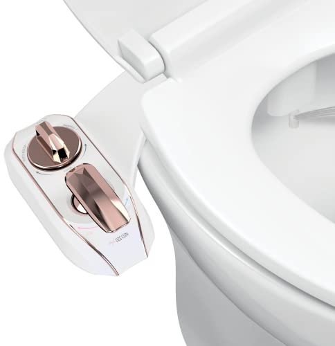 LUXE Bidet NEO 320 Plus – Bidet à fixer sur abattant WC, charnières innovantes, installation coulissante, auto-nettoyage 360°, eau chaude, double buse, lavage arrière et féminin, couleur or rose