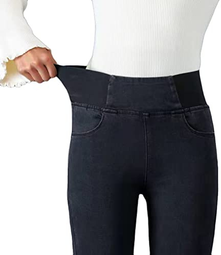 Onsoyours Leggings Femme Taille Haute Imitation Denim Jeggings Moulant Jeans Legging Slim Extensible Pantalon de Crayon A Noir XL