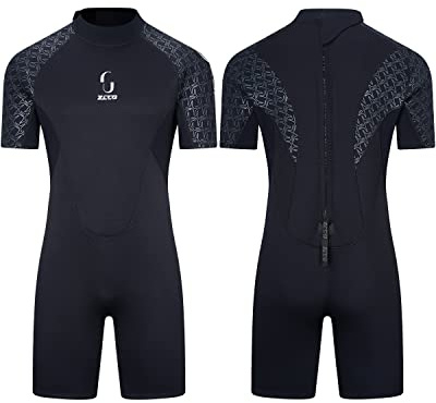 Mens 3mm Shorty Wetsuit Womens Neoprene Full Body Diving Suit Back Zip Dive Skin for Diving Canoe Spearfishing Surfing Snorkeling Swimming Suits(Men Black L)