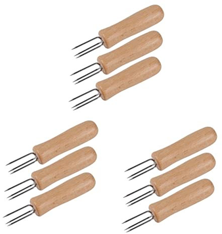 KICHOUSE 9stücke Teiliges Edelstahl Gabeln Mit Holzgriffen Maiskolbenhalter Und Grillzubehör Für Obst Und Gemüse Praktische Bbq Kochwerkzeuge Für Grillabende Und Snacks