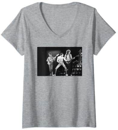 Photo officielle de Freddie Mercury Live B&W de la Reine T-Shirt avec Col en V