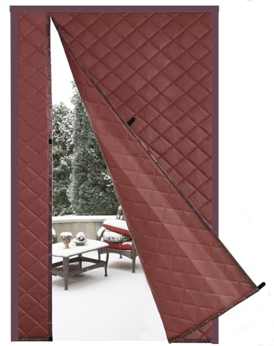 Risareyi Magnétique Rideau de Porte 100x230cm, Marron Rideau Thermique Isolant Anti Froid, Ouverture Latérale, Coton Couverture pour Porte d'entrée, Fermeture Automatique