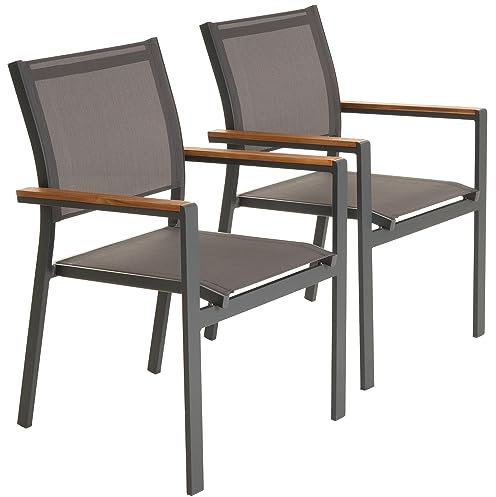 Nexos Trading Gartenstühle Stapelstühle Balkonstühle Terrassenstühle mit Armlehnen - grau - Teslin - Aluminium