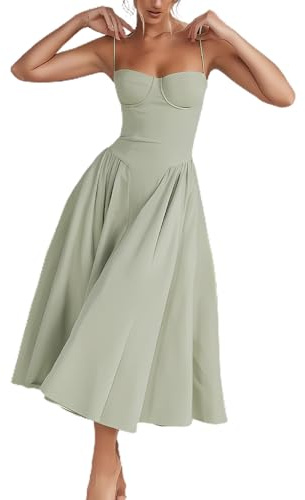 GRFFZX Abito Longuette a Corsetto Senza Maniche, con Spalle Scoperte, Aderente, Fluido, Taglio Basso, Abito a Canotta. Abito Longuette a Linea con Tasche (Green,M)
