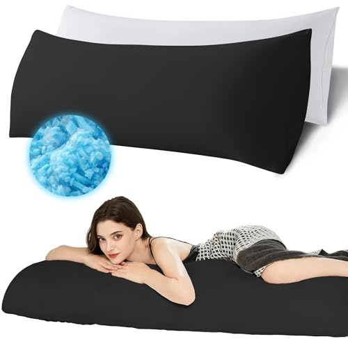 Ubauba Memory Foam Body Pillow with Cover, Full Large Body Pillows Insert for Adults with Envelope Closure Pillowcase, Firm & Fluffy Long Bed Pillows for Sleeping (20x54 inch, Pitch Black)