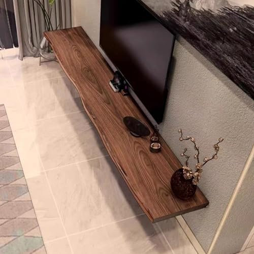 Soporte flotante de madera maciza para TV con estante de almacenamiento, armario de TV montado en la pared con chimenea suspendida, consola de TV para el hogar, sala de estar, dormitorio,