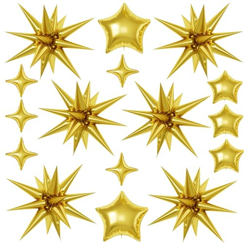 Ballons aluminium étoile 16 pièces or pour hélium - Décoration baby shower, mariage, anniversaire