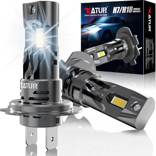 KATUR Bombilla H7 LED Canbus 20000LM, 400% Luminosidad 6000K Blanca Xenon Bombillas LED H7 de Faros Plug & Play Sin Polaridad 1:1 Tamaño (2 Piezas)