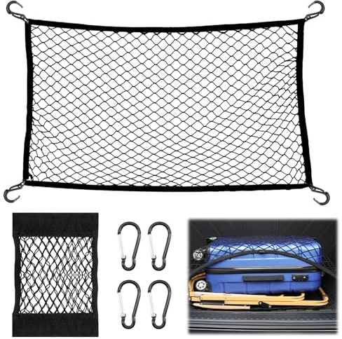 KASURE Rete bagagli per auto, 40 x 60 cm, con 4 moschettoni, può essere estesa a rete bagagliaio da 72 x 108 cm, adatta per la maggior parte delle reti di bagagliaio auto, bagaglio fisso