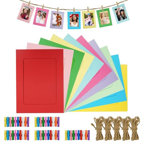 50 Pack Paper Picture Frame,Colorful 4x6 Paper Frames, Cardboard Frames with Clips and Strings,Diy Clip Photo Holders Photo Hanging Display Kit Wall Decor for Home,Party,Photo Wall Display Gifts for Christmas