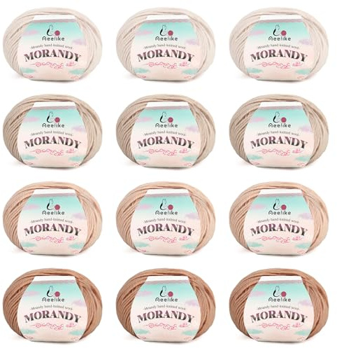 Aeelike Merino Wool Yarn for Knitting and Crochet, 12x50g, Khkai Ombre | 98% Wool 2% Acrylic, Soft Baby Double Knitting Wool 50g Balls, 600g Crochet Yarn Pack, for Knitting Socks, Scarves, Blankets