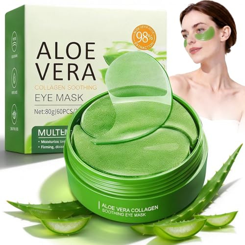 60 Pezzi Aloe Vera Patch Occhi,Maschera Idratante Anti-Occhiaie e Anti-Borse,Ridurre le rughe,Cerotti Rinfrescanti per Occhi per Rughe e Puffiness,Cerotti Rassodanti e Contorno Idratante