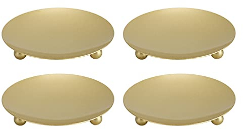 4 pezzi Piatto per candele in metallo dorato, portacandele decorativo in ferro con piedini robusti, vassoio tondo grande per candele a forma di pilastro, elegante decorazione per l