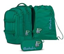 satch pack set Set zaino scolastico, 3 pezzi, ergonomico, 30 litri capacità, con astuccio e borsa sportiva Fearless Green - Verde