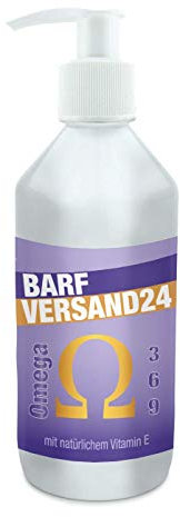 Barfversand24 | Omega 3-6-9-BARF-Öl für Hunde | 500ml mit Pumpspender | enthält u.A. Lachsöl, Hanföl, Borretschöl und Vitamin E