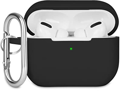KOKOKA Case Cover Compatible with Airpods Pro, Soft Silicone Skin Case Cover Shock-Absorbing Protective Case for Airpods Pro 2019 with Carabiner, Front LED Visible, Black