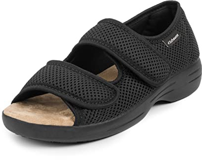 SCHAWOS Sandals Stretch 06, for men and women, orthopedic, diabetic, swollen feet, for seniors (41 EU, Black, US Size: Woman 9.5-10 / Men 8-8.5)