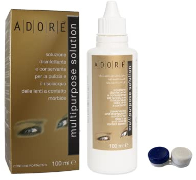 ADORE - Soluzione Unica per Lenti a Contatto 100ml - Made in Italy - Liquido per Lenti a Contatto con Portalenti Inclusi - Soluzione Salina per Lenti a Contatto di Tutti i Tipi