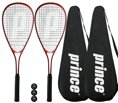 2 x Prince Power Ti Squash Rackets + Covers + 3 Squash Balls (Various Options) (Warrior)
