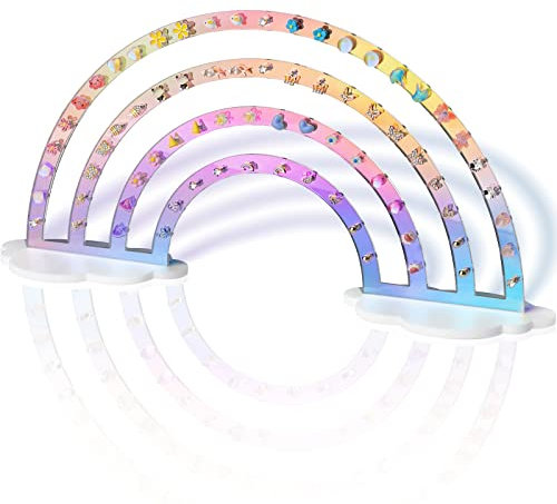 NiHome Portaorecchini iridescenti, 74 fori, colore arcobaleno, per esibizioni di gioielli, organizer per ragazze e donne, in plastica acrilica trasparente