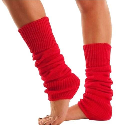 Lizzy | Leg Warmers | One Size, Red, 40cm Length | Neon 80s Fancy Dress Accessory, Soft Stretch Fabric, Ribbed Design | For Dance, Hen Parties, Rave, Costume Styling