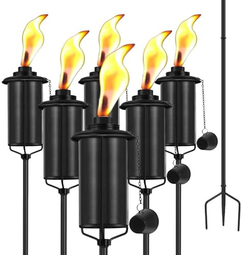 ZSZMFH Paquete de 6 antorchas de metal para exteriores, 16 onzas, decoración de jardín, antorchas de citronela mejoradas de 59 pulgadas con estaca de 3 puntas, antorchas de mesa para fiesta, patio