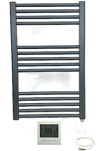 Greened House Radiatore scaldasalviette elettrico dritto, 500 W x 800 h, con timer e termostato