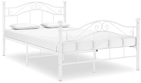 vidaXL Bett mit Lattenrost Metallbett Bettgestell Doppelbett Schlafzimmerbett Ehebett Bettrahmen Schlafzimmermöbel Weiß Metall 120x200cm