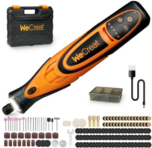 WECREAT Roterande verktyg, 5-växlad graveringspenna och sladdlös USB-laddning roterande verktygssats med 175 tillbehör, 7,4 V elverktygssats för detaljer metallgravering, träsnideri och