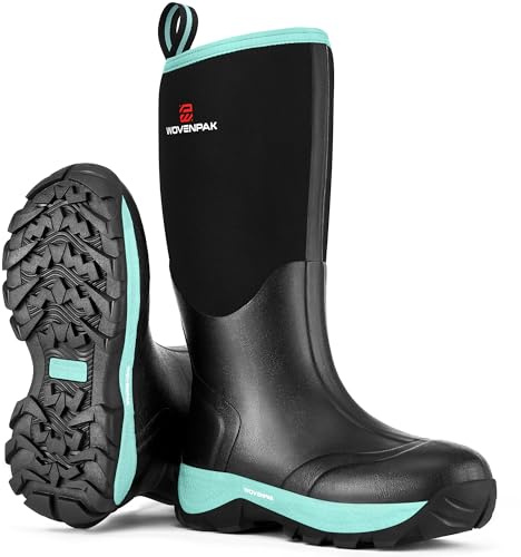 WOVENPAK Rubber Boots for Women, Waterproof Rain Boots Women, Insulated Hunting Boots, Neoprene Garden Mud Boots All Season for Hunting, Gardening, Farming, Size 8