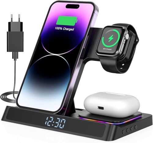 Chargeur Induction 4 en 1 Station de Charge pour iPhone 15 Pro 15Plus 15 14 13 12 11 XS pour Watch Ultra 9 8 7 6 5 4 SE Airpods Pro 3 2