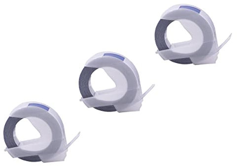 vhbw 3x 3D Prägeband-Schriftband-Kassette kompatibel mit Typo Clic Etiketten-Drucker 9mm Weiß auf Blau