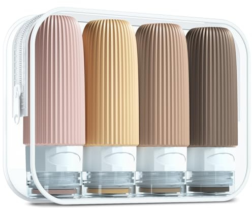 Gemice Flacons de Voyage en Silicone 60 ml, 4 Pack Étanches, Cosmétiques à Remplir, Récipient Sans BPA, Approuvé par la FDA, Pour Lotion