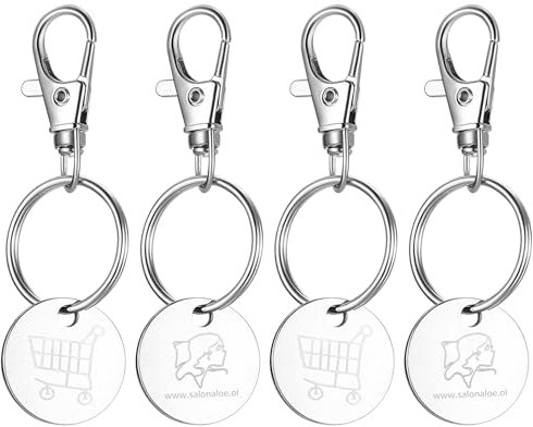 4 Pezzi Gettoni Carrello della Spesa, Chiavi del Carrello, Portachiavi Gettone Rimovibile, Token in Acciaio Inox per Carrello, Portachiavi Gettone per Rimozione Carrello