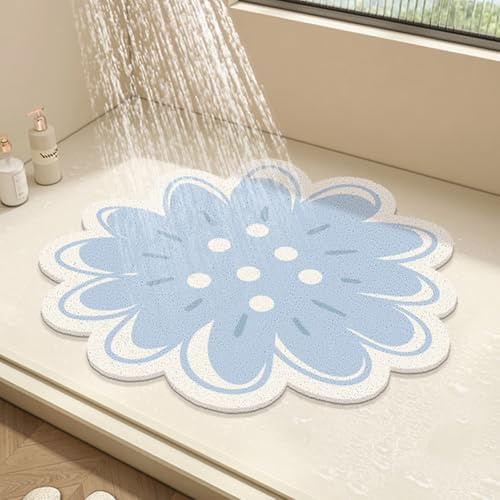 Alfombra de ducha redonda, alfombrilla floral para ducha interior, alfombrilla de PVC de luffa para el suelo del baño, alfombrilla de baño antideslizante, alfombrilla de ducha anti-moho con desagüe