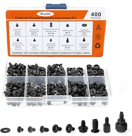 Nivithi 400 Stück PC-Schrauben-Set, Computer-Zubehör, Standoffs für Mainboard und Lüfter, Festplatten