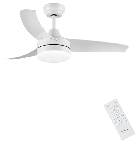 CJOY Ceiling Fan with Light and Remote 42 inch, White Ceiling Fans with Lamps, Quiet Reversible, 6 Speeds, 3 CCT Dimmable LED, Sleep Mode, Timer, Fan Light Ceiling for Bedroom/Living Room/Kitchen